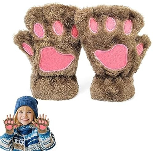 1 par katttass-handskar, plysch fingerlösa handskar vantar söta halvfingerhandskar varma vinterhandskar katt cosplay handskar för kvinnor damer och tonårsflickor, BEIgE, M