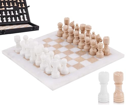MARBLE RANGE Schachset 30,5 cm Zoll Weiß und Verona Handgefertigte Schachsets für Erwachsene - Marmor-Brettspiel für die Familie mit Aufbewahrungsbox