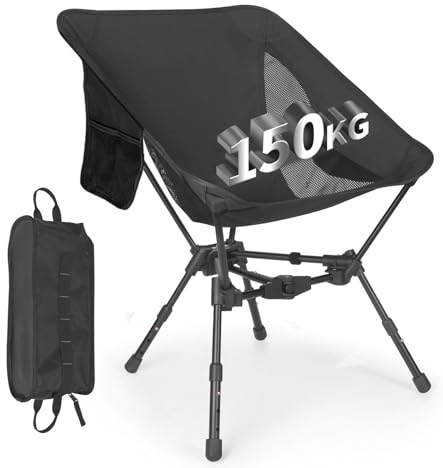 TOPCHANCES Campingstuhl Faltbar,Camping Stuhl Tragbarer Campingstühle 150Kg Faltstuhl Ultraleichter Packmaß Kleiner Klappstuhl mit Seitentaschen&Atmungsaktives Mesh für Picknick,Outdoor,Wandern