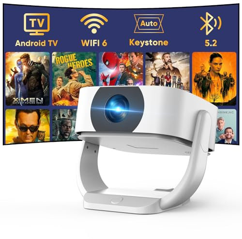 【Built-in Apps | Electric Focus】Native 1080P Mini Projector 4K Support with WiFi and BT, 500ANSI Auto Keystone 50% Zoom 270° Rotatable Portable for Bedroom/Outdoor, Remote/Mouse Control