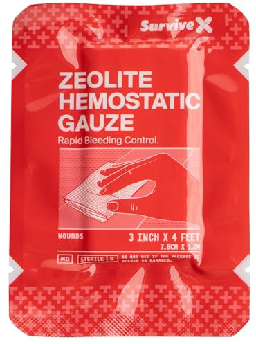 Survivex Garza emostatica – Garza rapida per coagulazione del sangue per ferite – Kit trauma medicazione emostatica – 7,6 cm x 1,2 m – 1 pezzo