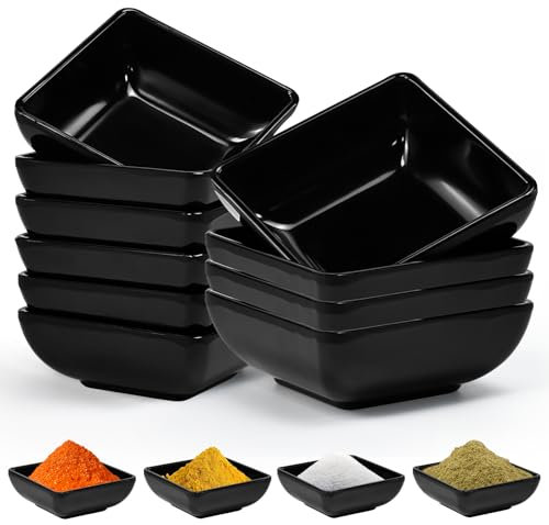 UHETLET 10 PCS Cuencos para Salsa de Soja 7.3 x 7.3 x 3cm, Cuencos Aperitivos Negro, Cuenco para Aperitivos Plastico Duro, Mini Plato para Salsas Sushi Postre Fruta Frutos Secos Ensalada