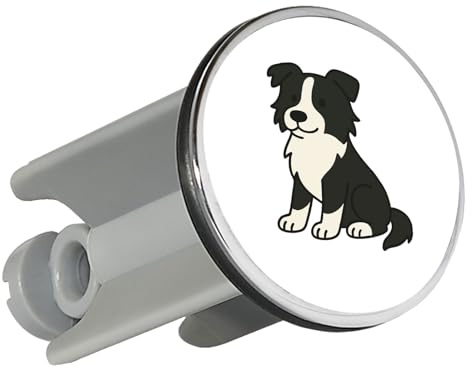 Huuraa Waschbeckenstöpsel Border Collie Border Comic Geschenk | Universal Stopfen 4cm höhenverstellbar Abflussstopfen Geschenkidee Stöpsel mit Motiv für das Waschbecken