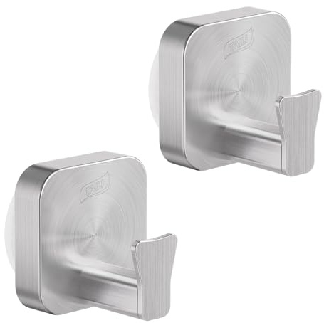 TAILI Ganchos ventosa para baño, 2 piezas, cuadrada tipo C, Plata | Acero inoxidable, sin taladro, reutilizables, para toallas y albornoces, ideal para baño y cocina