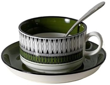 HKYBCF Tasses à café et soucoupes Tasse et Soucoupe légère de Luxe, Apparence de Niveau Bureau, thé de l'après-midi, Tasse à thé, Tasse à Latte rétro(Green)