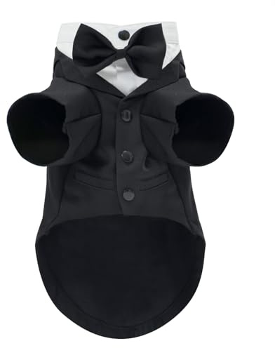 Smokinganzug für Hunde, formelles Haustier-Shirt, Hochzeitskleidung mit schwarzer Fliege, Haustier-Outfit für kleine Hunde und Katzen (schwarz, klein)