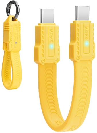 Seminer 240W USB-C auf USBC Kurzes Flachkabel（13CM） | 80Gbps Thunderbolt 5/4 Kompatibel, Schnelles Aufladen, OTG&8K Display Unterstützung für Alle Type-C Geräte-Gelb