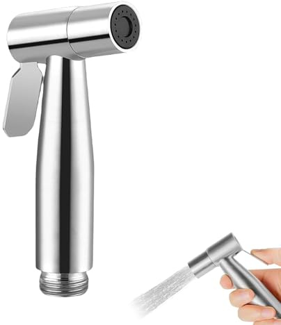 Hand Held Bidet Sprayer, 304 Stainless Jet Spray for Toilet, Water Saving Toilet Bidet Sprayer, Portable Diaper Washer, for Toilets Cleaning,Pet Bath,Bathroom Douche Hygiene(Silver)