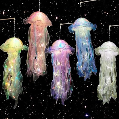 KEGOZ Jellyfish Light, 5Pcs Hanging Jelly Fish Lamp, Jellyfish Decor for Bedrooms Living Room, Creative Glowing Jellyfish Night Light for Mermaid Theme & Under The Sea Party Decorations(5 Colors)