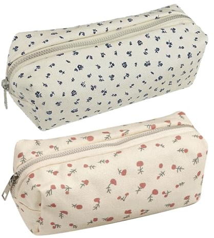 ZXTGBQ 2Pcs Estuche portalápices, Estuche Escolar, Estuche con Cremallera, Organizador de papelería Oficina, Maquillaje Neceser, Papelería de Oficina, Neceser Maquillaje para Niñas (Beige)