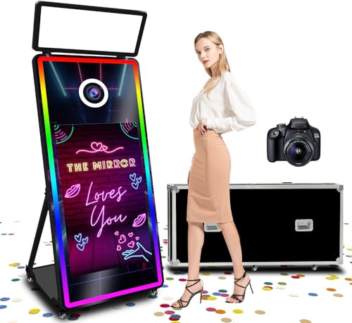 Versand aus Deutschland 65 Zoll Foto Spiegel Mit Kamera,Magic Mirror Fotobooth Mit 43 Zoll Touchscreen, Foto Spiegel Machine,Fotobox Fotobooth für Partys und Events(Black, Photo Booth with Camera)