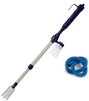 HOMSFOU Limpiador De Peceras Eléctrico Ajustable Bomba De Filtración, Profundidad 30-74 Cm, Color Azul Oscuro, 2 Baterías Tipo C, Aspiradora para Peceras y Sifón para Cambio De Agua