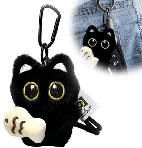 SUJEBKC 1PSC peluche gatto portachiavi peluche gatto peluche portachiavi gatto Ciondolo in peluche a forma di gatto nero morbido cuscino gatto nero regali per gli amanti dei gatti (A)