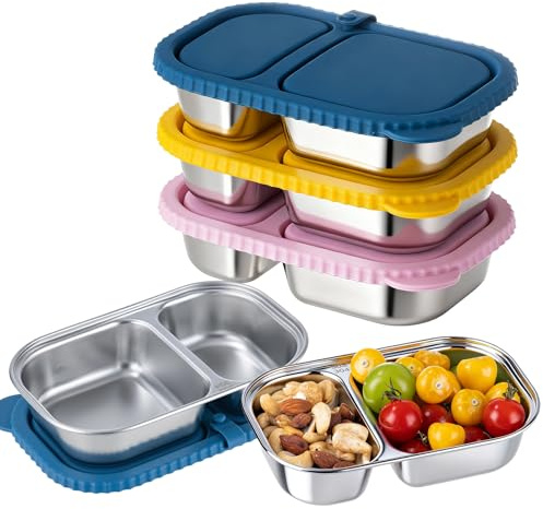 TAIHUIMY 9oz Reusable Snack Containers with Lids for Kid, New 3 Compartment Large Capacity Condiment Portion Control Meal Prep Containers for School lunch, Go out Travel, Party (14.2 oz(3pcs))