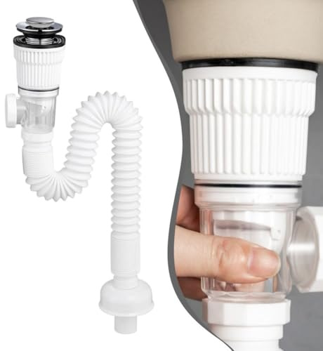 babominimer -Up Washbasin Drain Fitting with Flexible Hose, 360-880mm Retractable for Bathroom Sink Drains, Compatible with 40-50mm Pipes, Stainless Steel + ABS, No