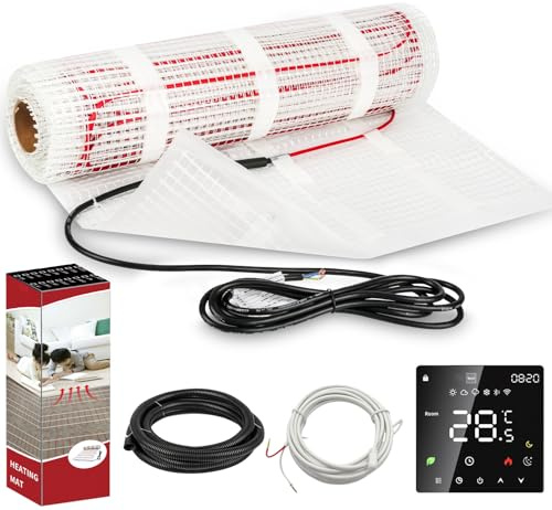 Warmfay Calefacción eléctrica por suelo radiante 160 W/m², juego completo con termostato, autoadhesiva, para laminado, azulejos y piedra natural (2 m² – 0,5 x 4 m)