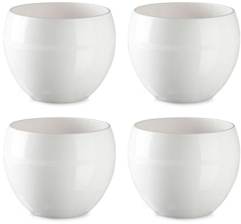 AC - Pack de 4 Macetas Redondas - Diseño Coco (Ø 20 cm) - Fabricado en plástico - Ideal para jardín Exterior, terraza o balcón - Color Blanco Roto