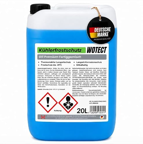 WWotan Solutions WOTECT 20L Kühlerfrostschutz G11 Gebrauchsfertig bis -35°C – Silikathaltiges Kühlmittel – Blau – Für Benzin & Diesel – Aluminiumverträglich (1x20 Liter)