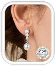 Morfetto Perlen Ohrringe Silber 925 Stecker Damen Hypoallergene 14K Vergoldet Ohrringe Hängend Zirkonia Ohrstecker Gold Silber Perlenohrringe Hängend Brautschmuck Geschenk für Frauen Mama Mädchen