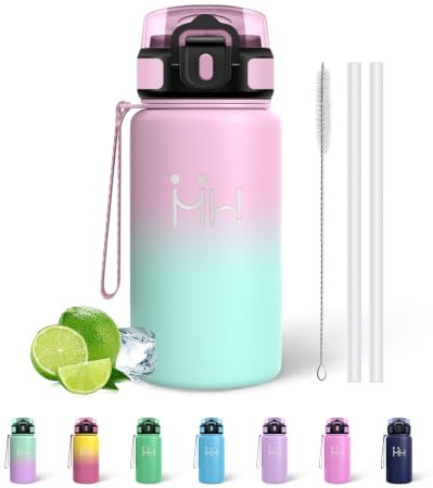 Mujigaga Botella Agua Acero Inoxidable 500ml, Botellas Agua Niños, Botella termica con Pajita, Sin BPA, A Prueba de Fugas, Reutilizable Cantimplora Termica para Hogar, Oficina, Escuela