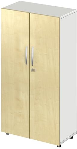 Aktenschrank abschließbar, 80 cm breit, Schrank weiß/ahorn, Mehrzweckschrank mit Griffen, Allzweckschrank, Haushaltsschrank, Büroschrank, Werkzeugschrank aus Holz,Küchenschrank 42 cm tief