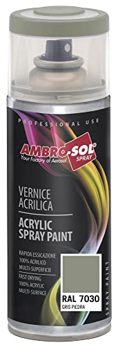 Ambro-Sol V4007030 Smalto Acrilico Multiuso, Vernice Brillante per Interni ed Esterni, Adatto per Qualsiasi Tipo di Materiale, Bomboletta Spray in Banda Stagnata Riciclabile 400 ml, Grigio Pietra