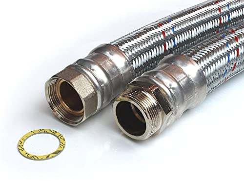 H2O-Flex® Panzerschlauch DN50 mit verzinkter Umflechtung 2 Zoll ÜM x 2 Zoll AG, Flexschlauch für Nutzwasser 70cm