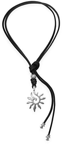Beau Soleil Jewelry Lederkette Halskette Lederband-Kette mit Anhänger Sonnen Symbol Lederschmuck