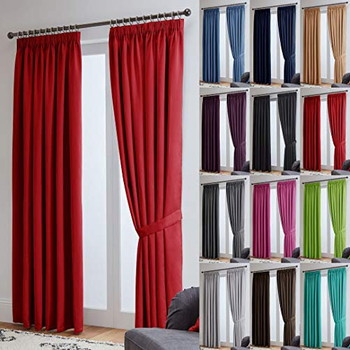 John Aird Blackout Curtains Pencil Pleat with Tie Backs – Thermal, Energy Saving Curtains for Bedroom & Living Room (Red, 117 x 137cm (46x 54))