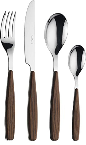 Pintinox Riva Set 16 Posate effetto legno, per 4 persone, adatte all'uso in lavastoviglie, Acciaio Nichel Free, Manici Colore: Mogano