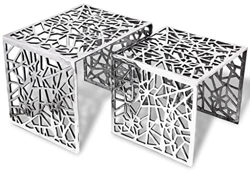 vidaXL 2tlg Aluminium Beistelltisch Set Couchtisch Kaffeetisch Wohnzimmer Silber