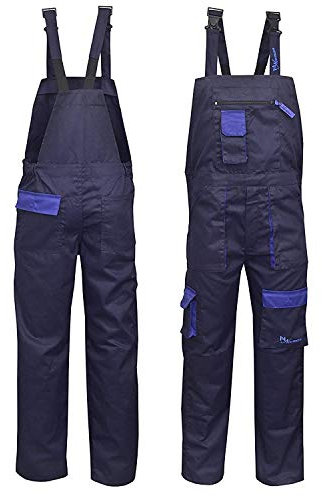 NORMAN Navy Blue Contrast Painters Work Wear Bib and Brace Overall Coverall Dungaress Heavy Duty (M)