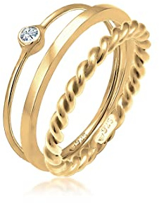 Elli Ring Damen Set Solitär Basic Gedreht mit Kristall in 925 Sterling Silber