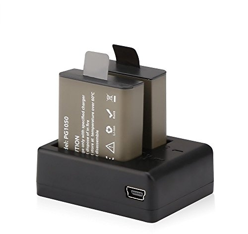 AKASO Baterías con Cargador para cámara de acción AKASO V50 X/Brave 4 Pro | 2 baterías recargables de 1350 mAh, Cargador con doble orificio y luz LED indicadora