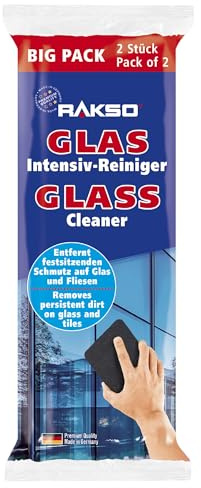 RAKSO Glas-Intensivreiniger - 2 Scheibenreiniger, 2x1 Stk. aus Edelstahlwolle, kratzfrei, Glasreiniger & Fliesenreiniger für Wand/Boden-Reiniger
