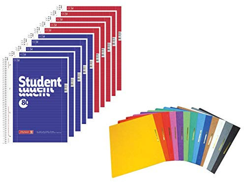 Brunnen 10 Collegeblöcke 5X liniert, 5X kariert und 13 Papphefter