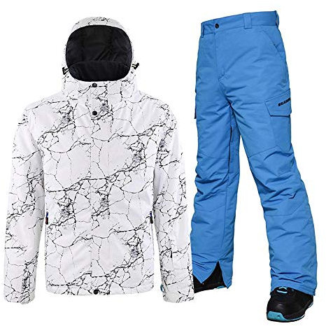 YEEFINE Herren Skianzug Wasserdicht Schneeanzug Winter Skijacke und Hose Set Outdoor Warm Schnee Snowboard Anzug, C1 + Blau, Small