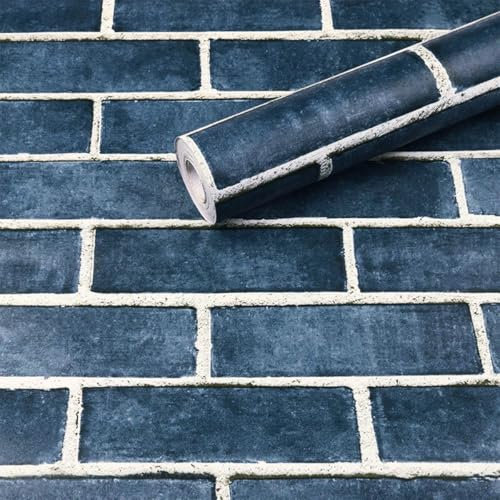 HeloHo 17.7 X 118 Blue Brick Wallpaper Peel and Stick Self-Adhesive Removable Wall Paper Brick 3D Textured Wallpaper for Kitchen Backsplash Living Room Bedroom Decor