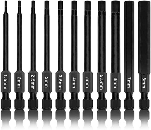 Neiko 01148A Sechskant-Bit-Set, 11-teilig, metrische GröÃŸen, 1,5 mm bis 8 mm, magnetische Sechskant-Bits, Schnellwechsel-Schäfte, Premium-S2-Stahl, kompatibel mit Bohrmaschinen und Schlagschraubern