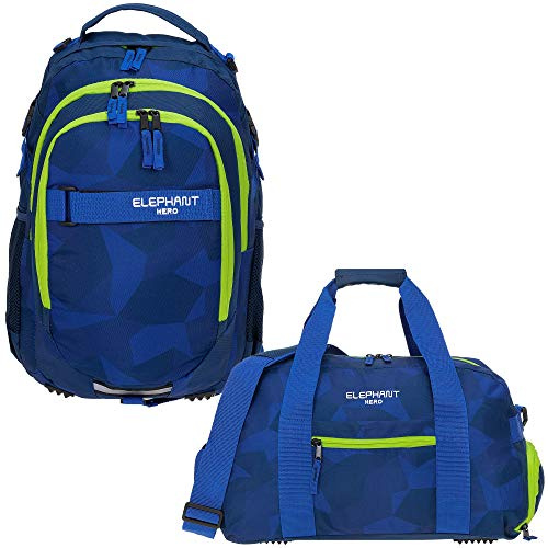 Elephant 2tlg. Set Schulrucksack Hero + ST 12770 Cyber Camo NEON rs | Signature Rucksack Jungen Mädchen inkl. Sporttasche mit Schuhfach Schule Sport komplett