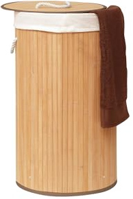 21Bamboo Wäschekorb 55L aus 100% Bambus – Rund, mit Deckel & herausnehmbarem Wäschesack – Stabiler, faltbarer Wäschesammler für Bad, Schlafzimmer & Waschküche, Ø35x60 cm