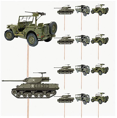 AK Giftshop Army Military Vehicles Birthday Party Food Cupcakes Picks Decorations Toppers (Pack of 14)