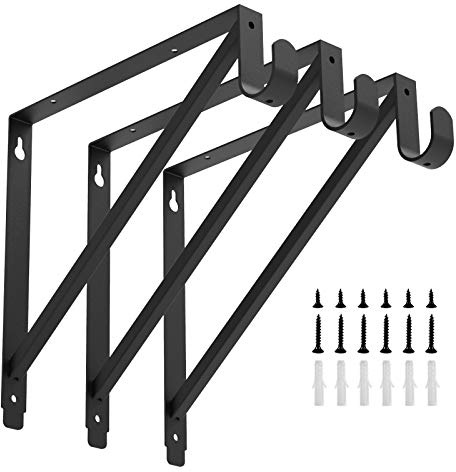 Soportes para barra de armario y estantes resistentes para colgar ropa, color negro, paquete de 3