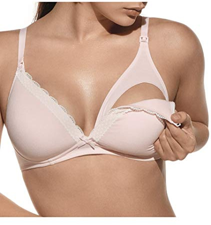 Selene, Sujetador de Lactancia para Mujer en Algodón, con Copas Acolchadas de Encaje, Sin Aros, Colección Jasmina, Color Rosa, Talla 95C