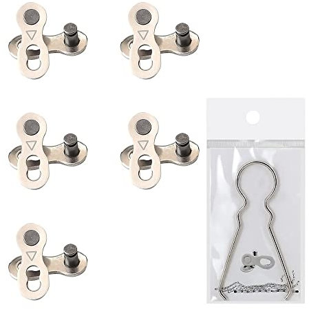 Chaine de Velo,5 Paires Bicyclette Manquant Lien Maillon Manquant Connecteur Attaches Rapides Chaine Vtt,Argent Réutilisable Manque Link pour 6/7/8 Vitesse,Avec Des Outils