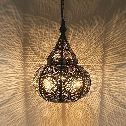 Casa Moro Lampe orientale Tayma Gold avec douille E27 et auvent et chaîne à suspendre | Superbe lampe suspendue 1001 nuits | Lampe Marocaine Boho | LN3030