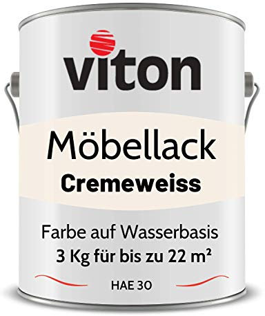 Viton Möbellack - 3 Kg (2,5 L) - Seidenmatt Weiss - Möbelfarbe auf Wasserbasis - RAL 9001 Cremeweiss