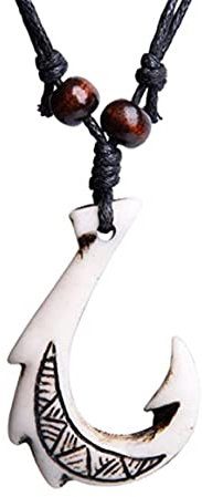 Pingyongchang H&Z Hawaiian Fish Hook Pendant Hemp Cord Adjustable Chain - Maori Tribal Necklace, 2 inches x 1.1 inches (5 cm x 4 cm), Zinc, No Gemstone
