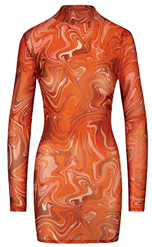 APART Fashion Vestido, Naranja-Multicolor, 38 para Mujer
