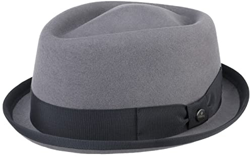 Lierys Diamond Crown Pork Pie Filthatt by Damer/Herrar - herrhatt filthattar damhatt med grosgrain band, kantband Sommar-Vinter Vår Sommar Höst Vinter - XL (60-61 cm) grå